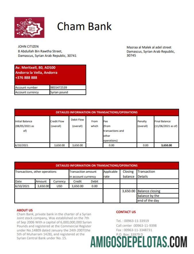 Exemplo de PDF do Excel do Syria Cham Bank